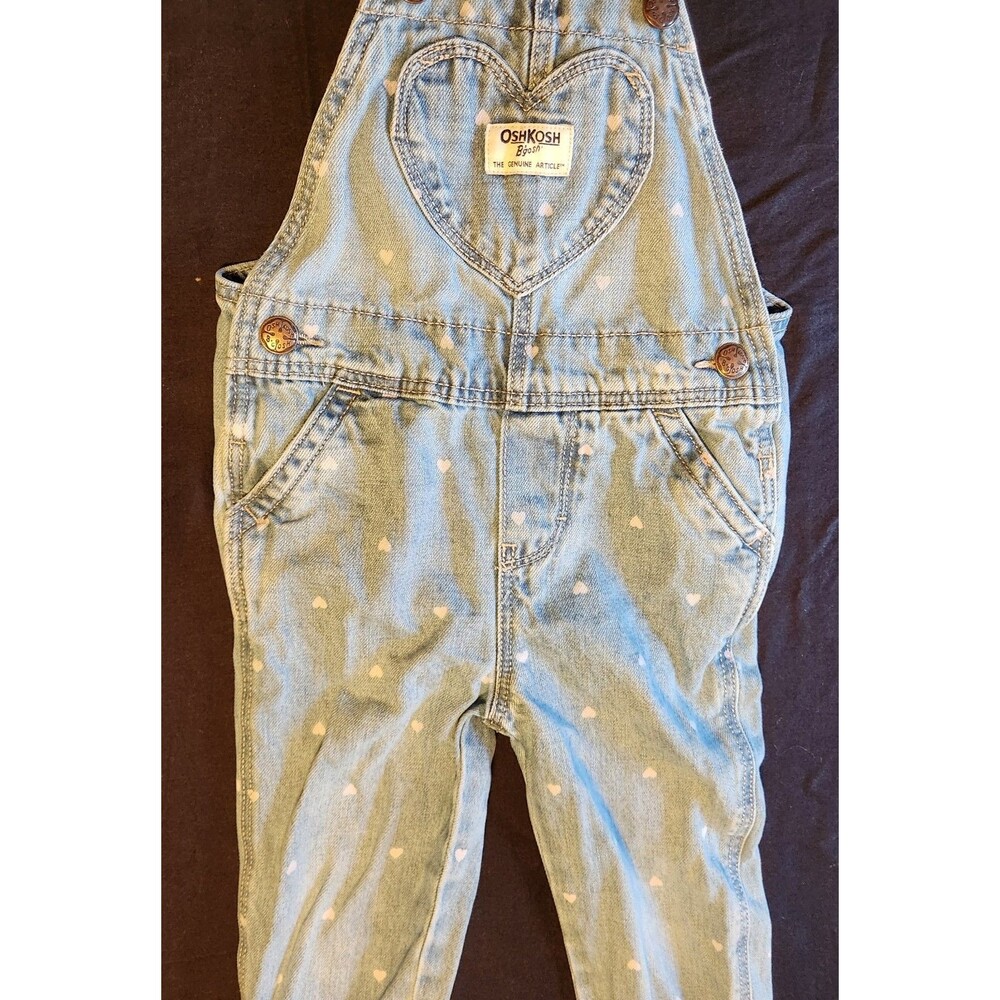 Oshkosh Overalls Girls Youth 2T Denim Bib Hearts Country Girl Rockabilly